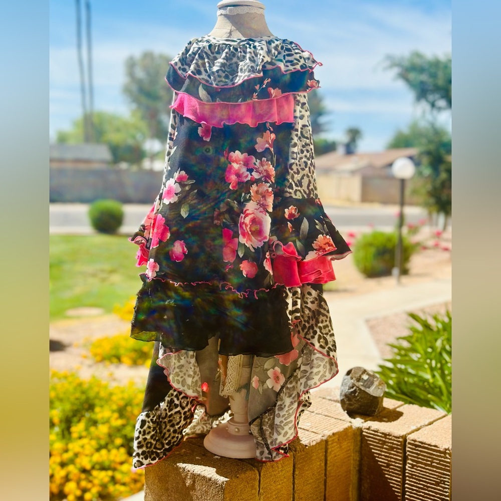 SOLD Custom girls top size 8 leopard/floral blouse